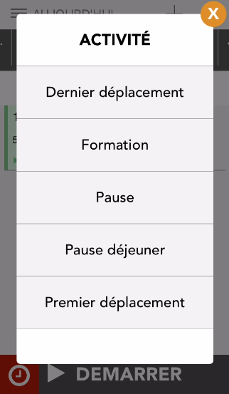 Les activités proposées au technicien sont paramétrable depuis le back-office