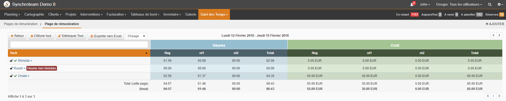 Vision depuis le Back-office du gestionnaire et administrateur Synchroteam